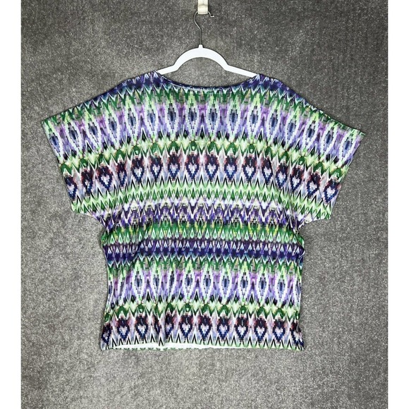 Chicos Short Sleeve Top Womens Size XL Geometric Embellished V-Neck Purple Green - Picture 2 of 8